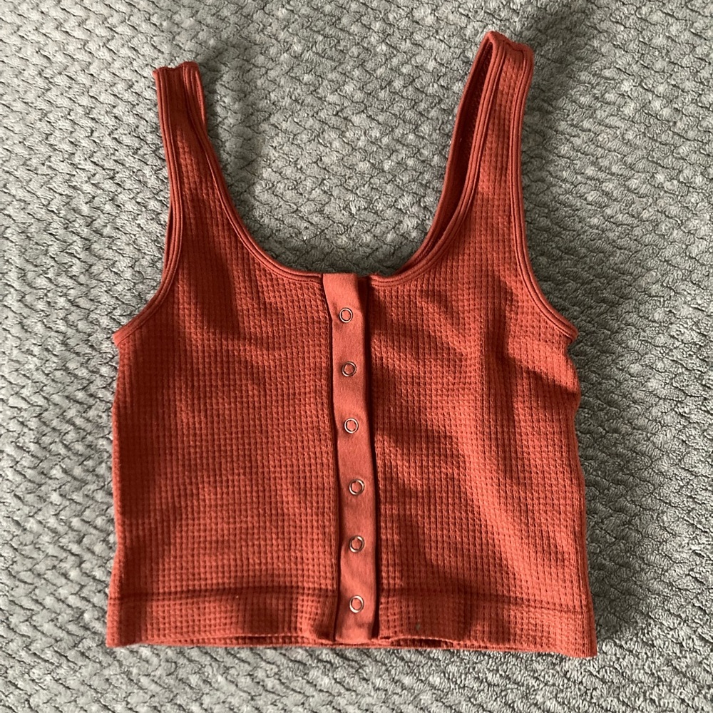 Aeropostale Waffle Snap-Front Cropped Tank